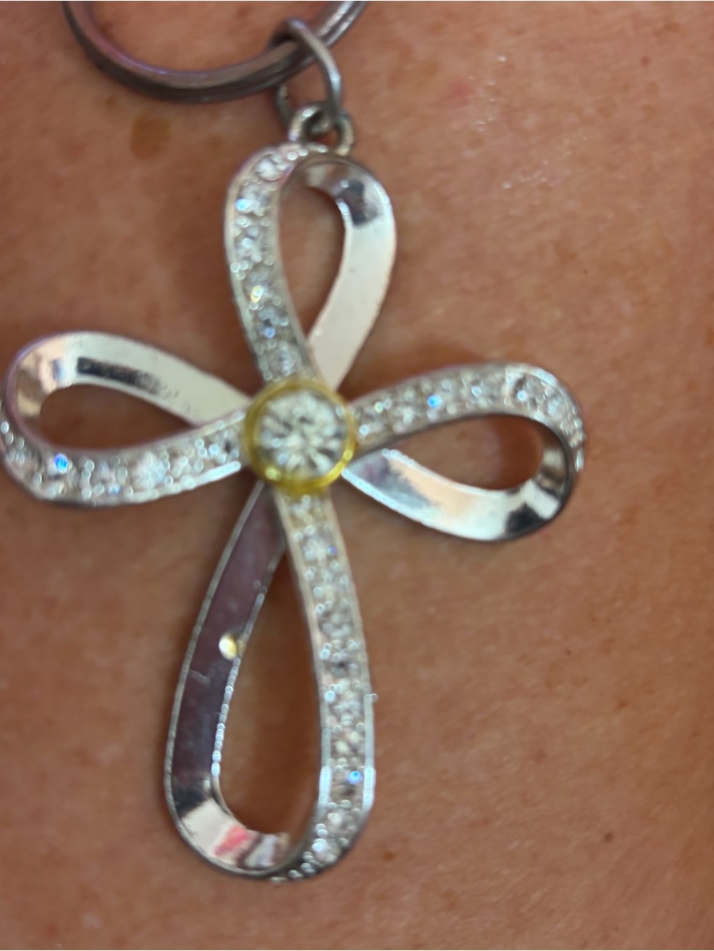 Silver Crystal Flower Cross Keychain